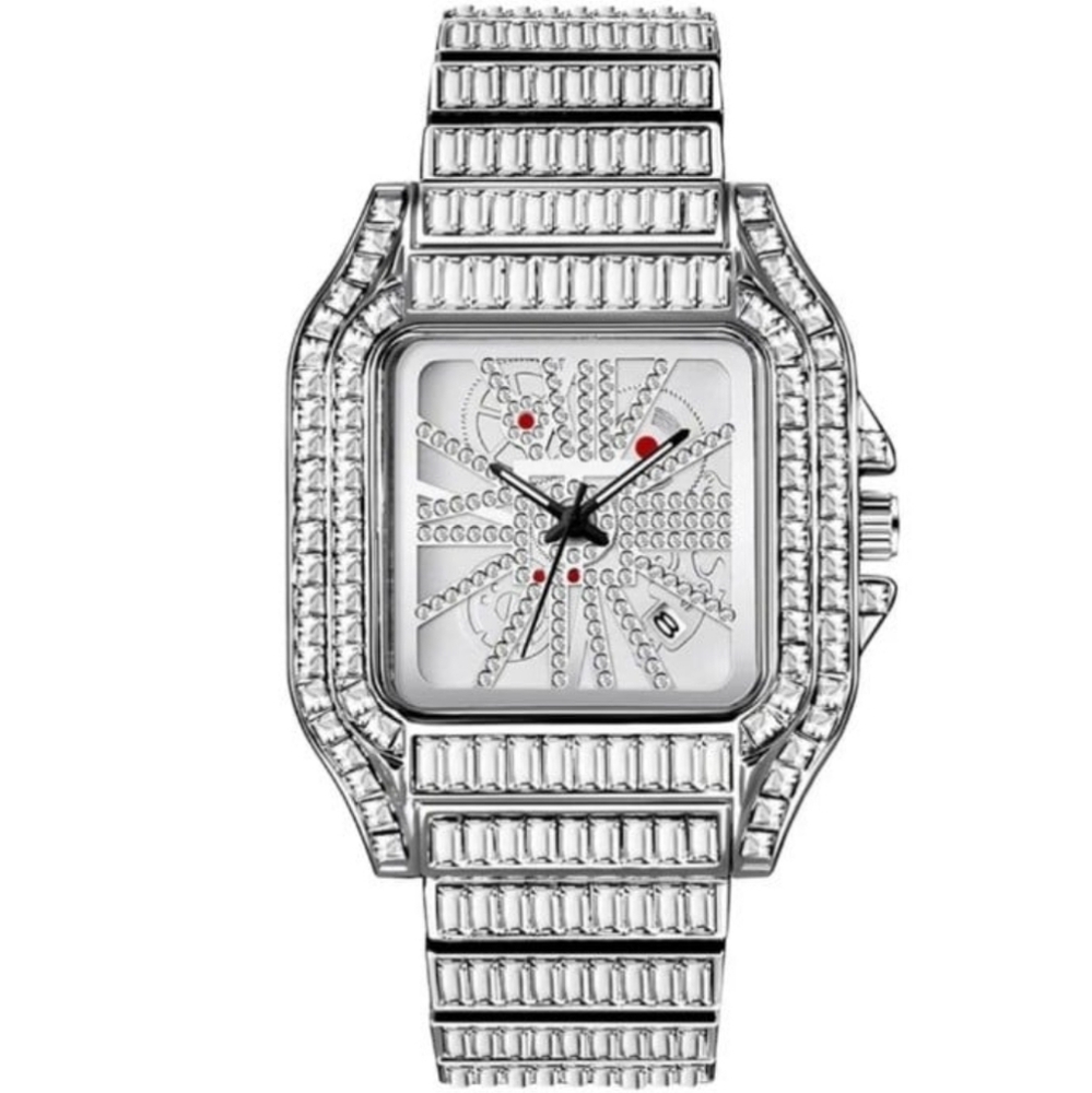 Mens Iced Out Square Simulated Baguette Diamond CZ HipHop Bling Waterproof Watch